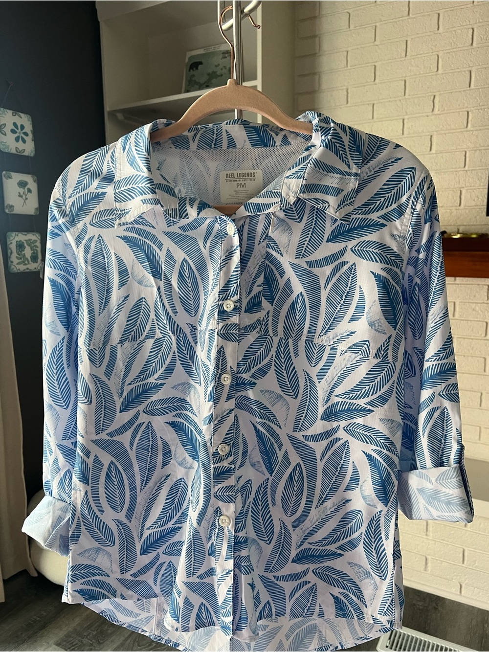Reel Legends Blue Leaf Print Button-Up Shirt